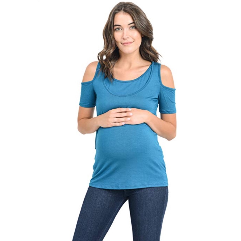 Maternity Cold Shoulder Double Layered Nursing Top